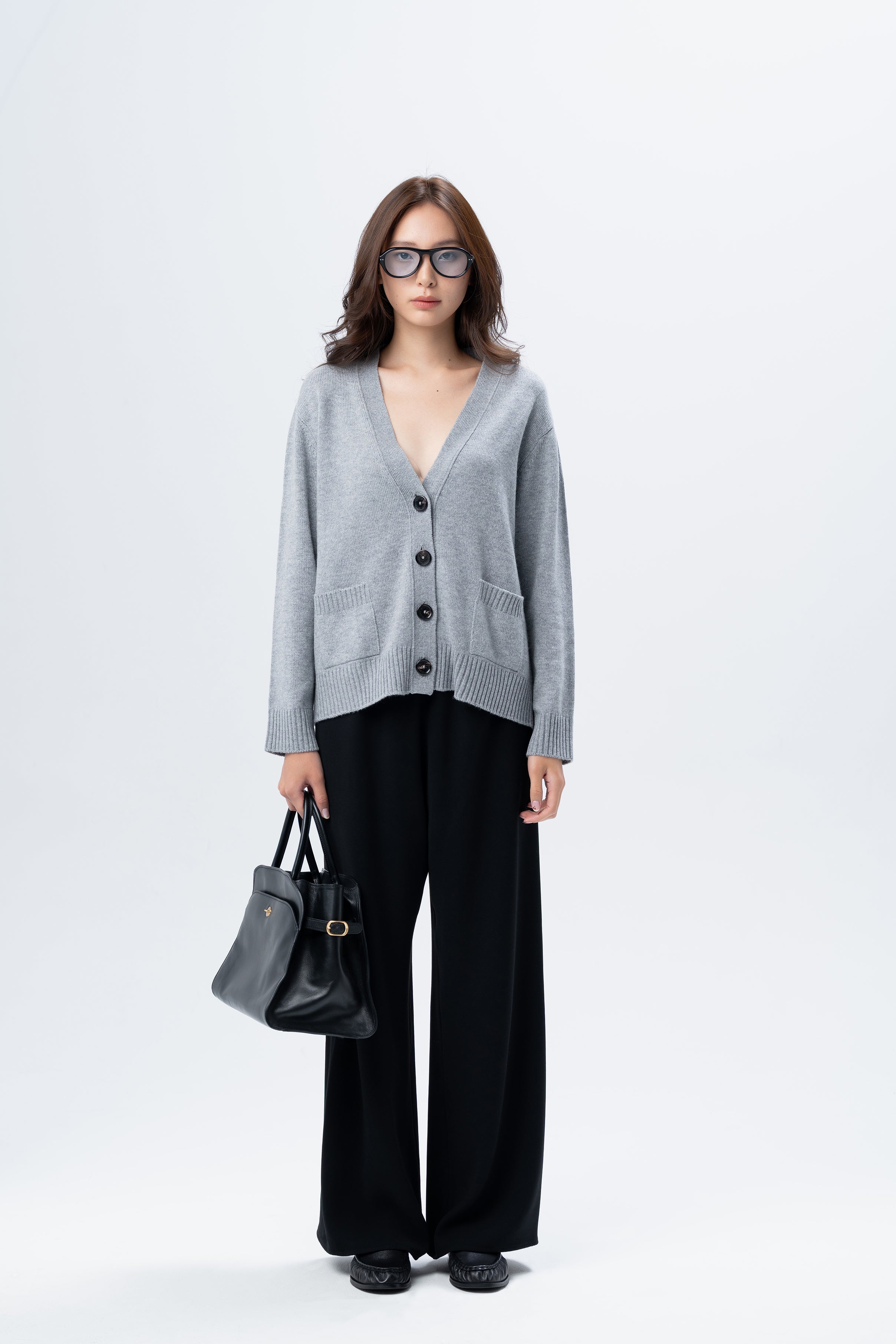 Grey Cardigan with Black Buttons