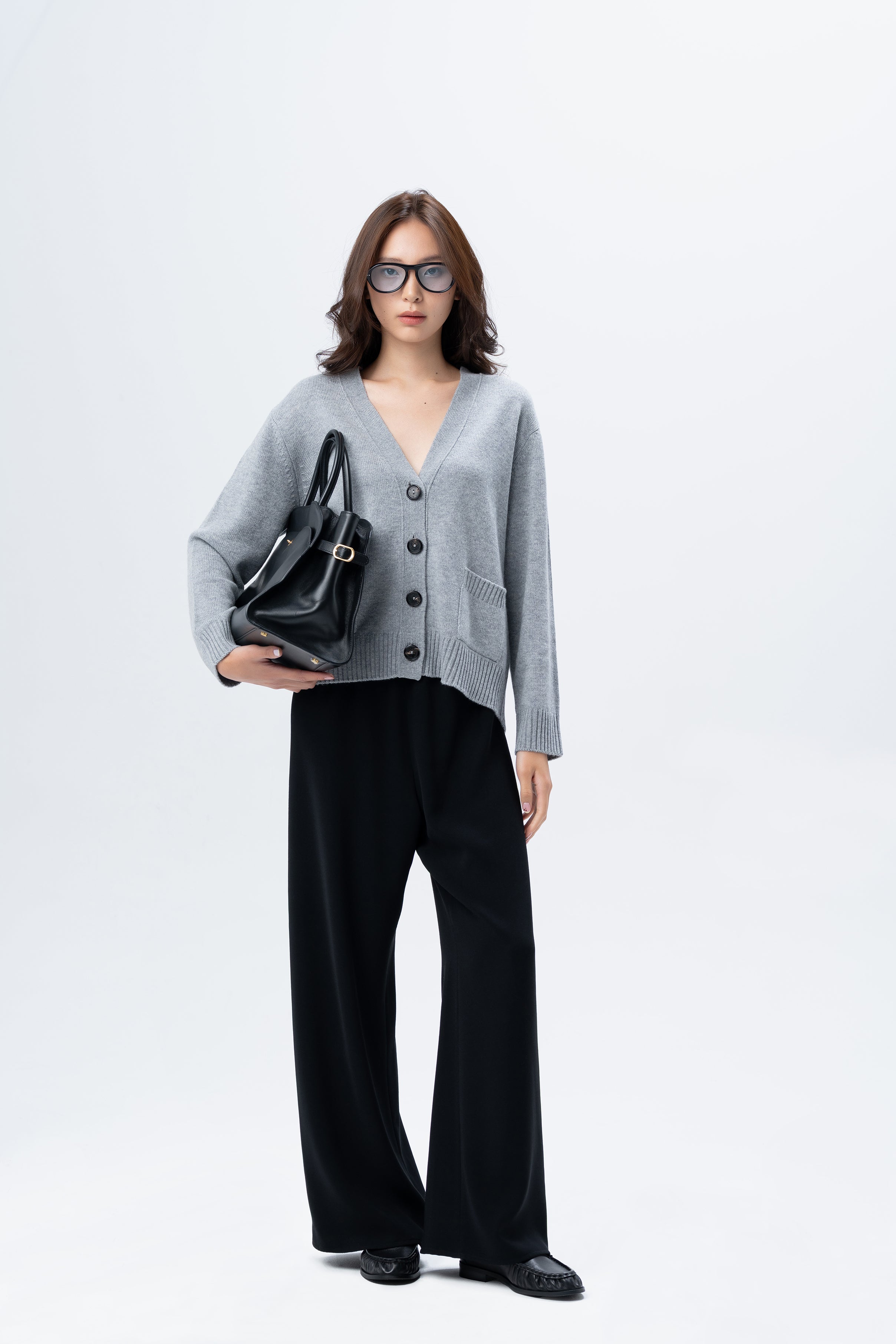 Grey Cardigan with Black Buttons
