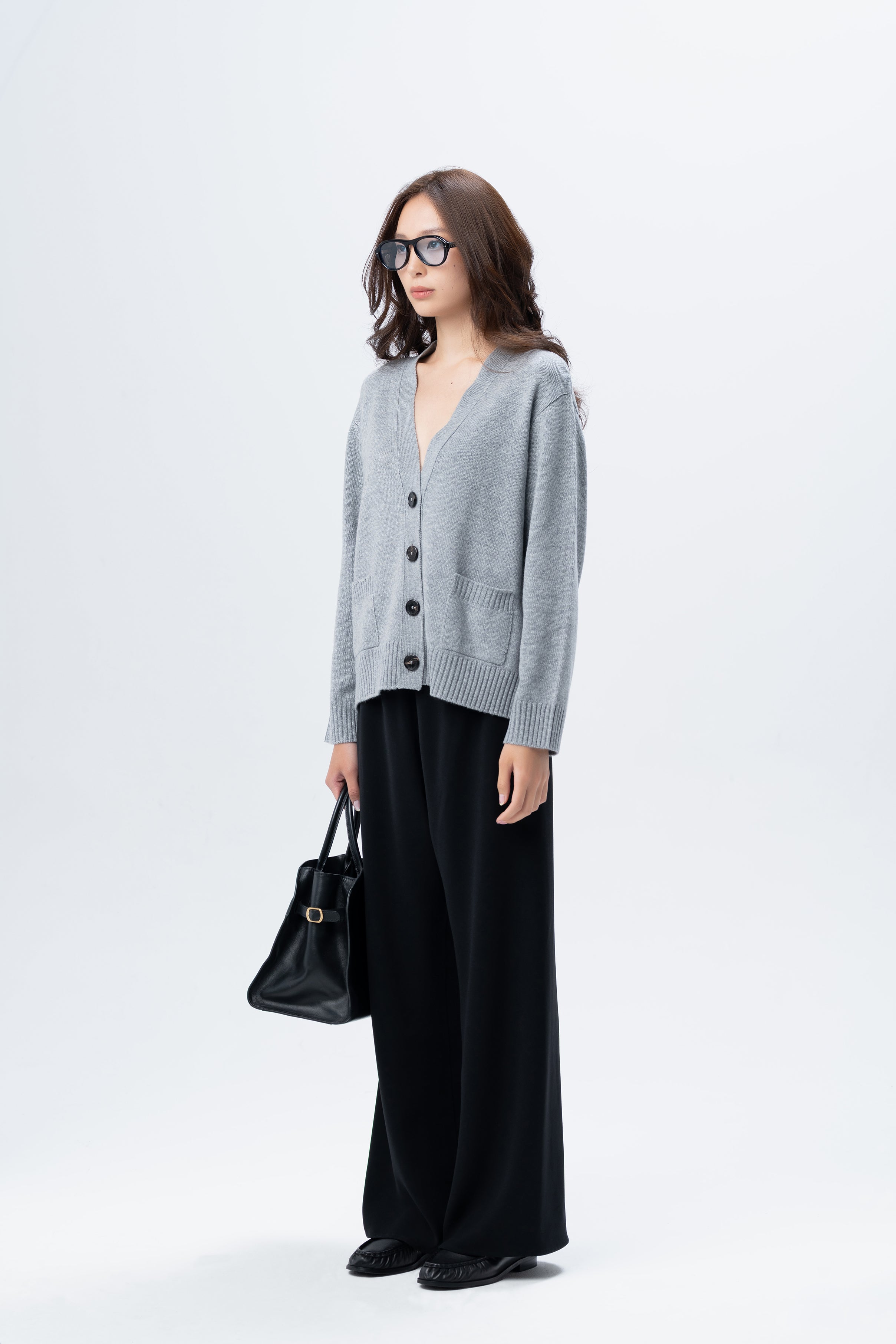Grey Cardigan with Black Buttons