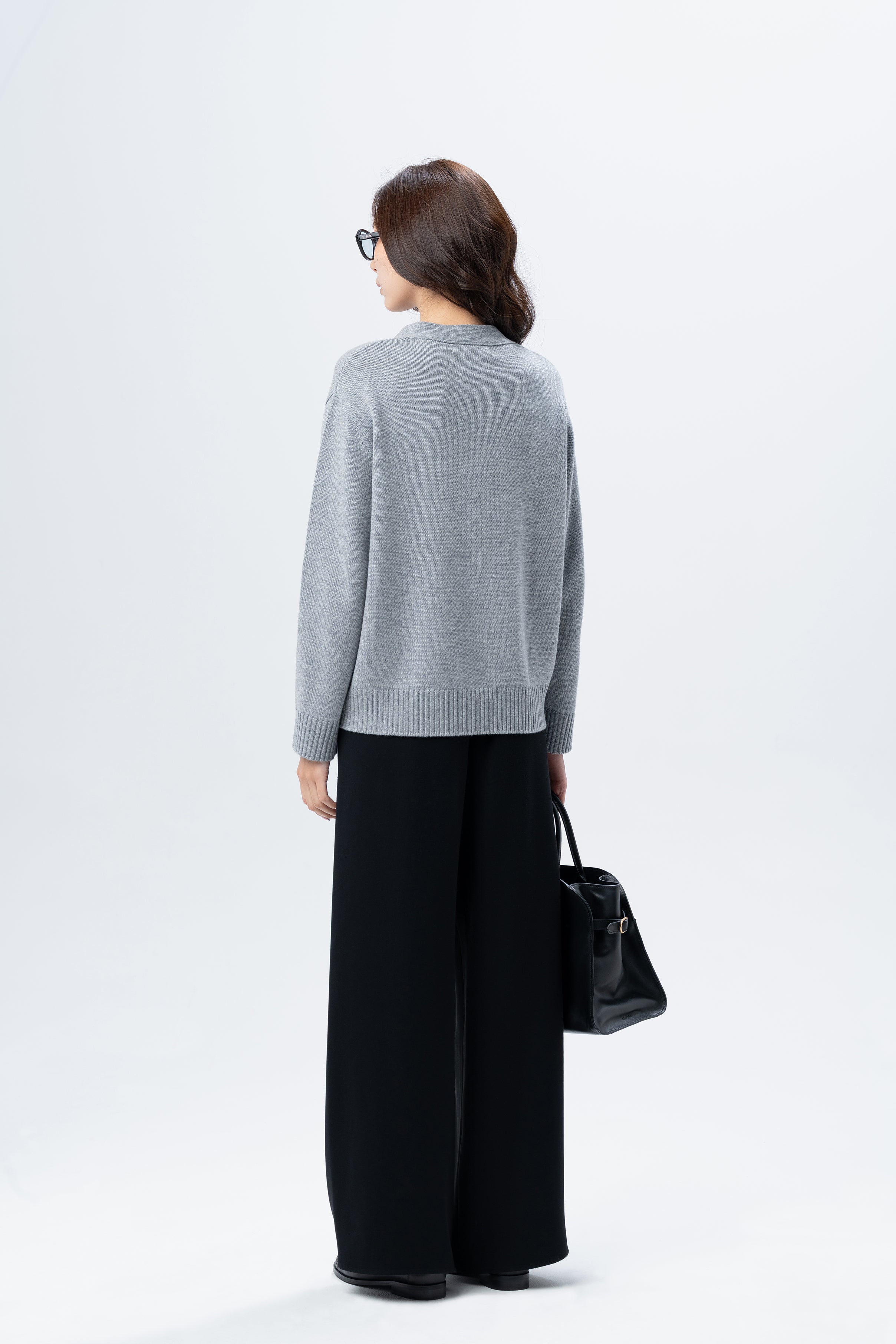 Grey Cardigan with Black Buttons