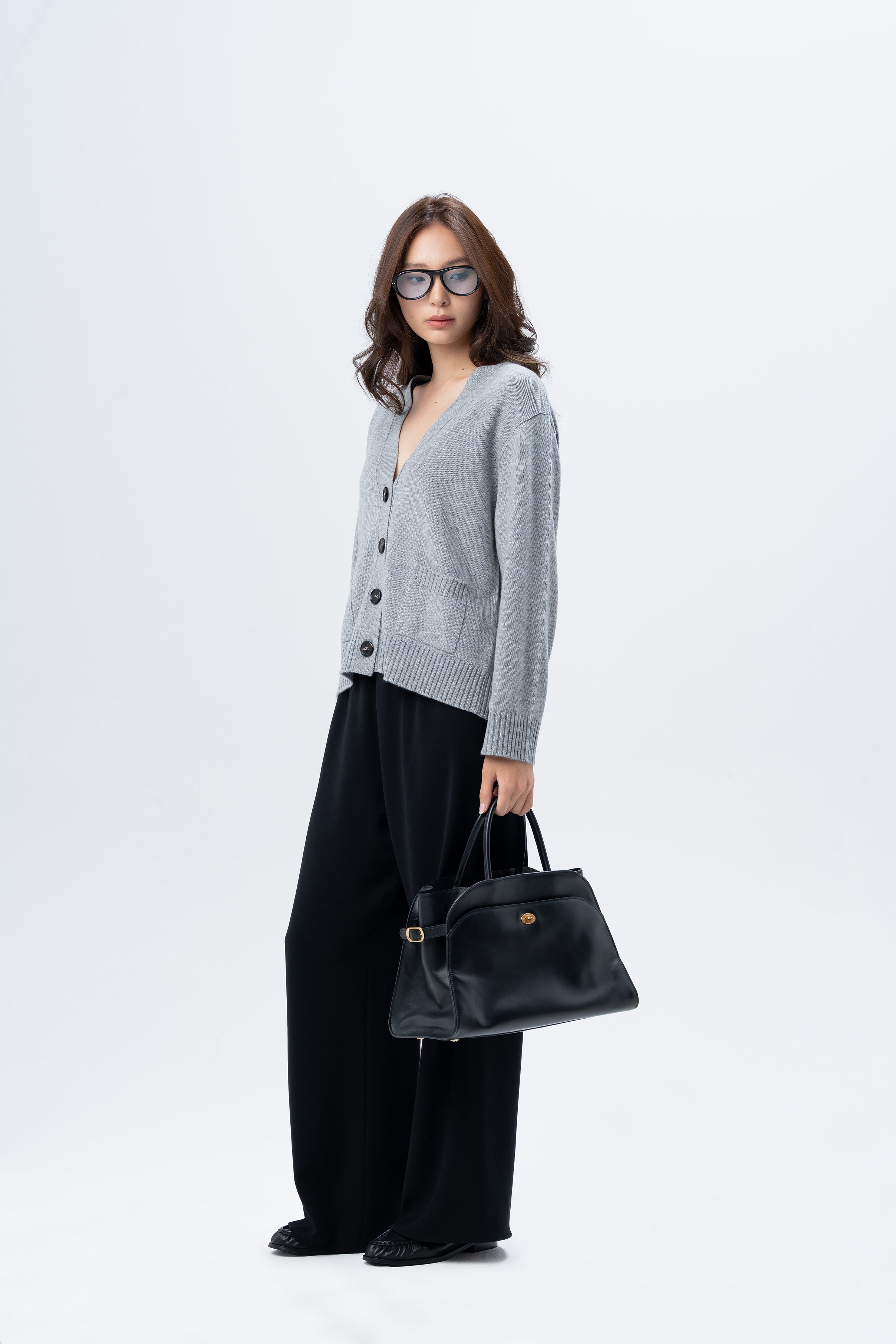 Grey Cardigan with Black Buttons