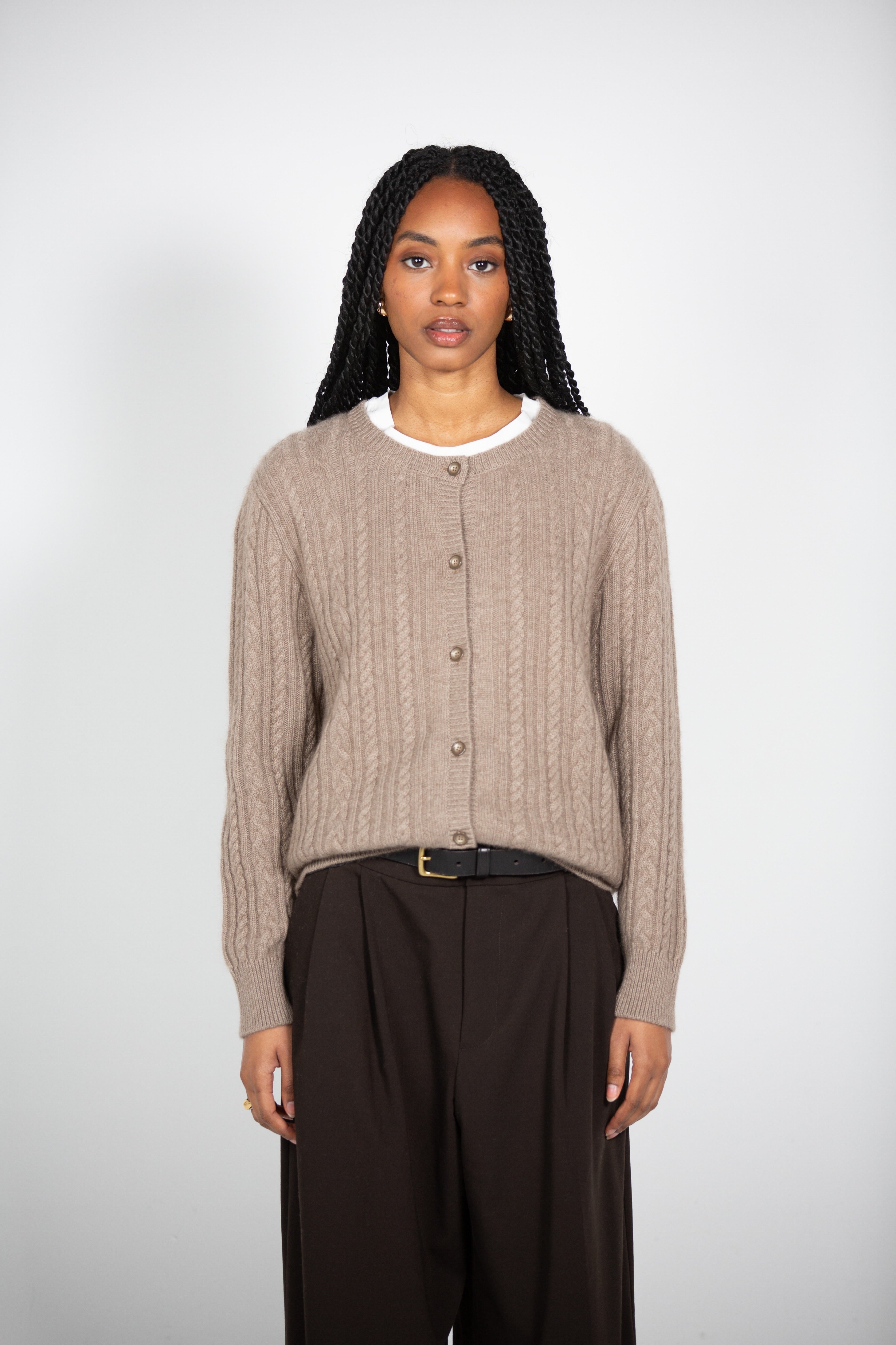 ST Cashmere's Natural Brown Button Jumper